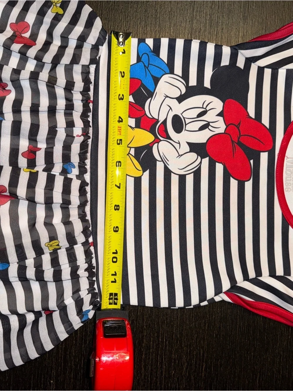 Disney Minnie Mouse Black White Stripe Dress Red Bow Girls Twirl Dress